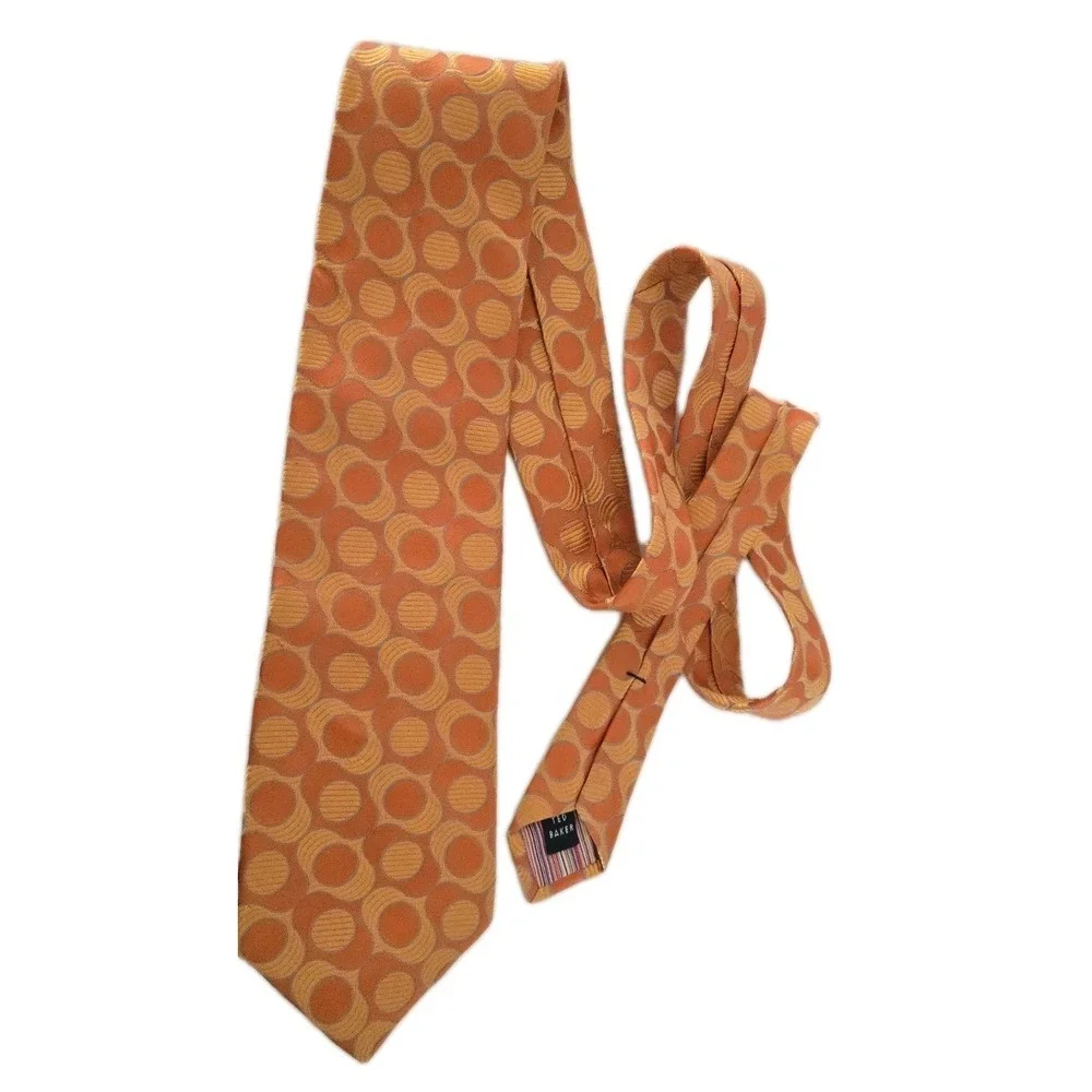 Ted Baker Geometric 100%‎ Silk Men's Neck Tie Hand Tailor  Orange Gold Striped